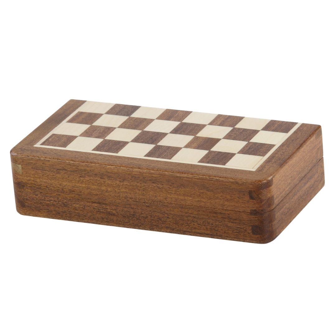 Magnetisk skakspil, træ, foldbart, magnetisk, uden notation, brune brikker